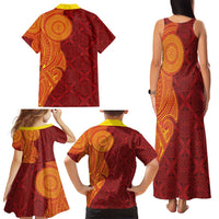 Niue Polynesian Hiapo Tattoo Art Family Matching Tank Maxi Dress and Hawaiian Shirt Half Style Red Yellow Color LT03 - Polynesian Pride