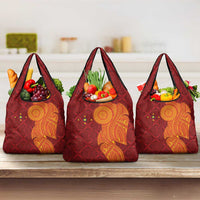Niue Polynesian Hiapo Tattoo Art Grocery Bag Half Style Red Yellow Color - Polynesian Pride