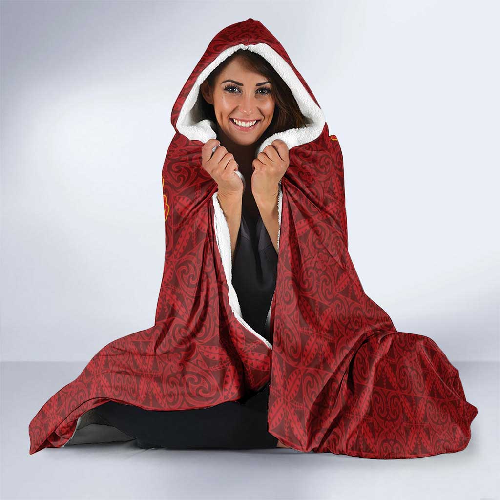Niue Polynesian Hiapo Tattoo Art Hooded Blanket Half Style Red Yellow Color - Polynesian Pride