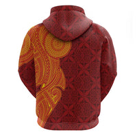 Niue Polynesian Hiapo Tattoo Art Hoodie Half Style Red Yellow Color - Polynesian Pride
