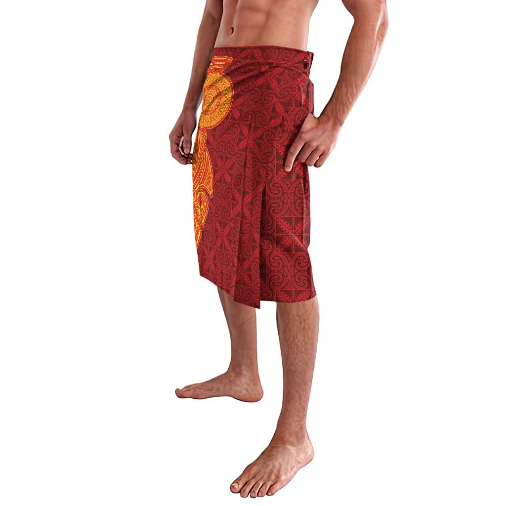 Niue Polynesian Hiapo Tattoo Art Lavalava Half Style Red Yellow Color - Polynesian Pride