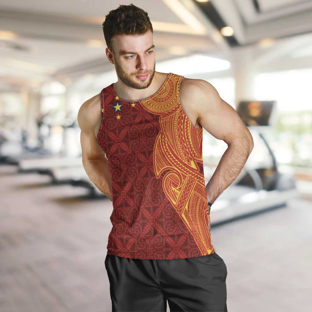 Niue Polynesian Hiapo Tattoo Art Men Tank Top Half Style Red Yellow Color - Polynesian Pride
