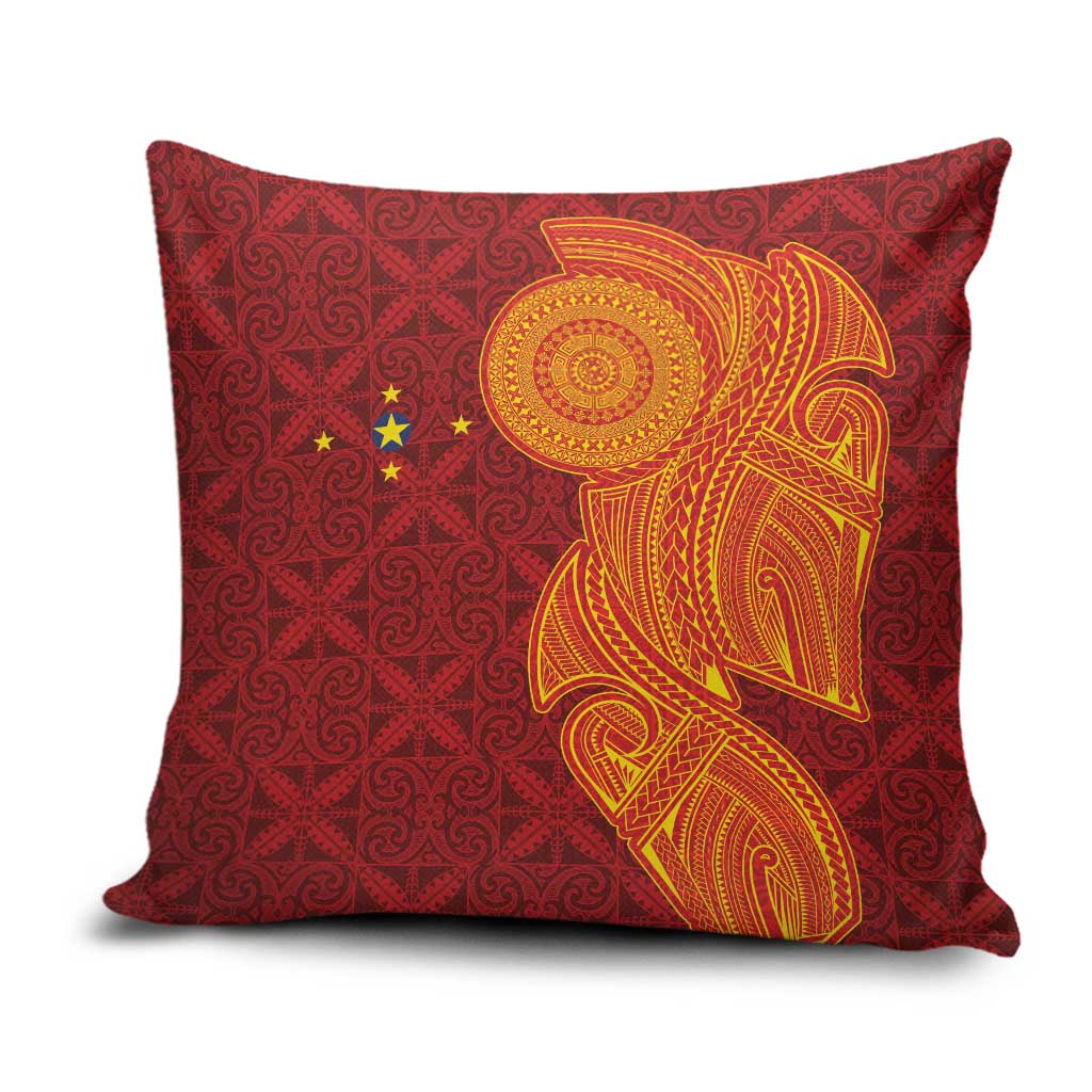 Niue Polynesian Hiapo Tattoo Art Pillow Cover Half Style Red Yellow Color - Polynesian Pride