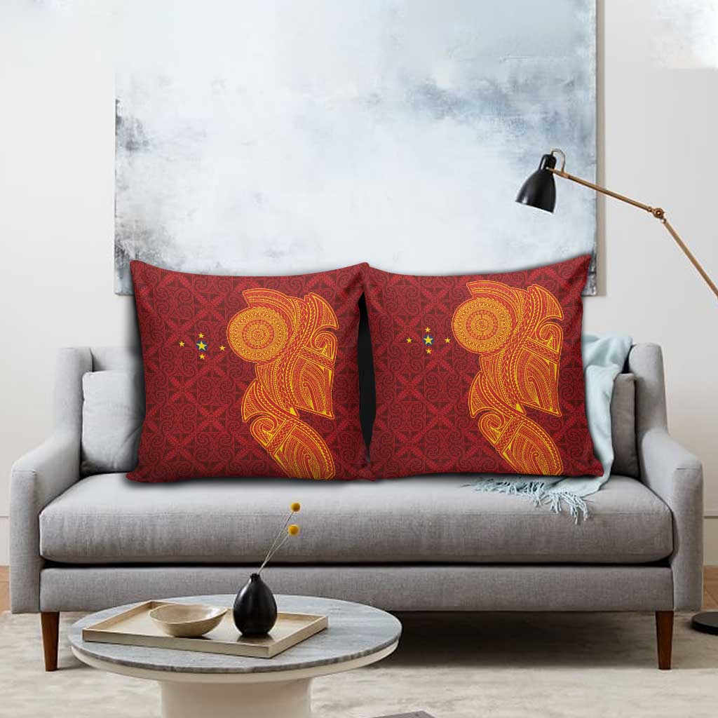 Niue Polynesian Hiapo Tattoo Art Pillow Cover Half Style Red Yellow Color - Polynesian Pride