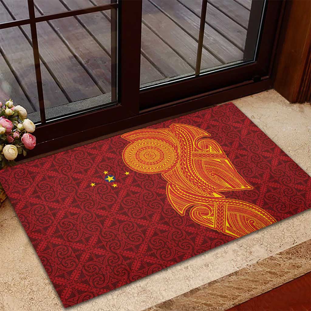 Niue Polynesian Hiapo Tattoo Art Rubber Doormat Half Style Red Yellow Color - Polynesian Pride