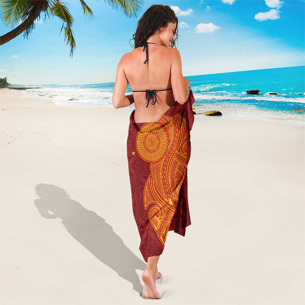 Niue Polynesian Hiapo Tattoo Art Sarong Half Style Red Yellow Color - Polynesian Pride