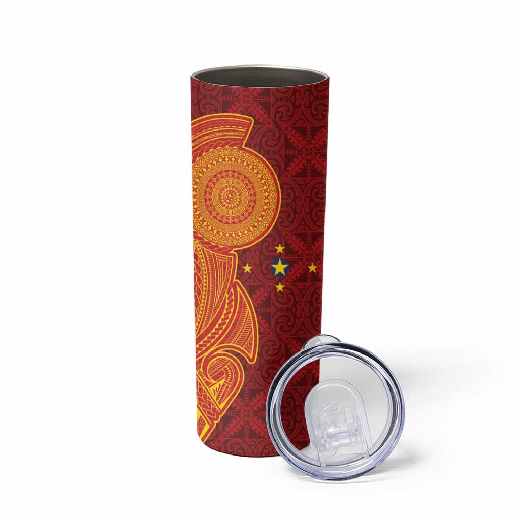 Niue Polynesian Hiapo Tattoo Art Skinny Tumbler Half Style Red Yellow Color - Polynesian Pride