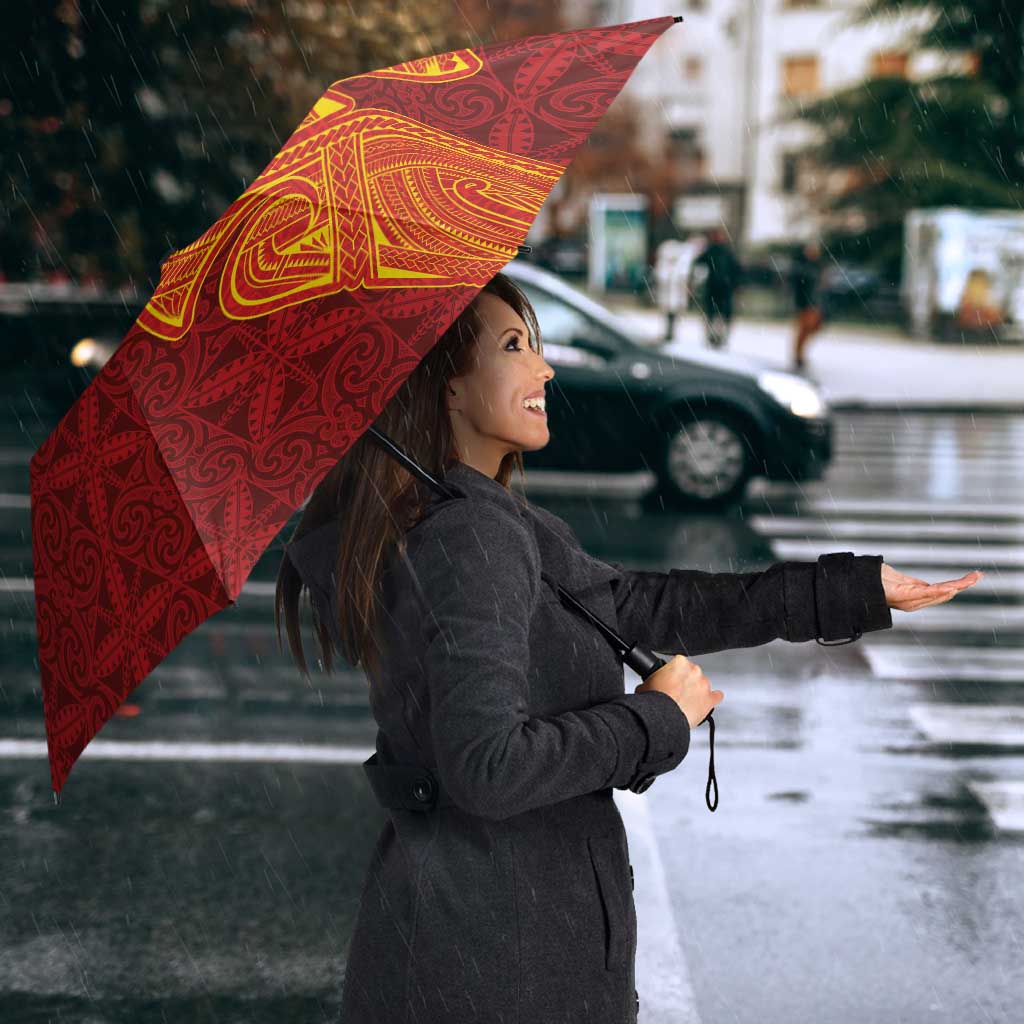 Niue Polynesian Hiapo Tattoo Art Umbrella Half Style Red Yellow Color - Polynesian Pride