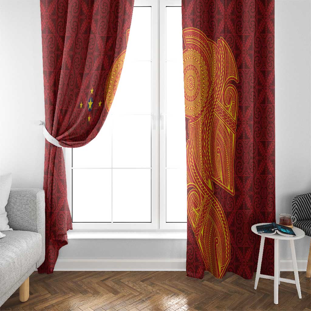 Niue Polynesian Hiapo Tattoo Art Window Curtain Half Style Red Yellow Color - Polynesian Pride