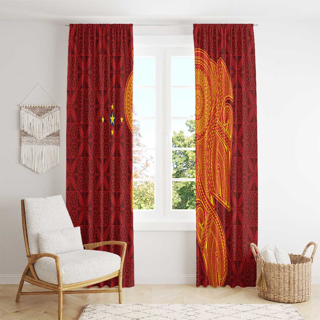 Niue Polynesian Hiapo Tattoo Art Window Curtain Half Style Red Yellow Color - Polynesian Pride