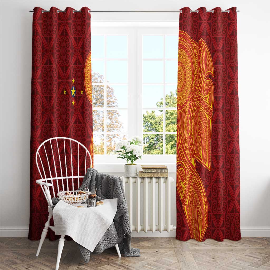 Niue Polynesian Hiapo Tattoo Art Window Curtain Half Style Red Yellow Color - Polynesian Pride