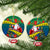 New Caledonia Christmas Ceramic Ornament Santa Claus and Kanak Flag Mix Poinsettia Maori Pattern LT03 Circle Green - Polynesian Pride
