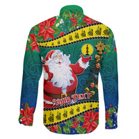Personalised New Caledonia Christmas Family Matching Off Shoulder Maxi Dress and Hawaiian Shirt Santa Claus and Kanak Flag Mix Poinsettia Maori Pattern LT03 - Polynesian Pride