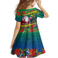 Personalised New Caledonia Christmas Family Matching Summer Maxi Dress and Hawaiian Shirt Santa Claus and Kanak Flag Mix Poinsettia Maori Pattern LT03 - Polynesian Pride