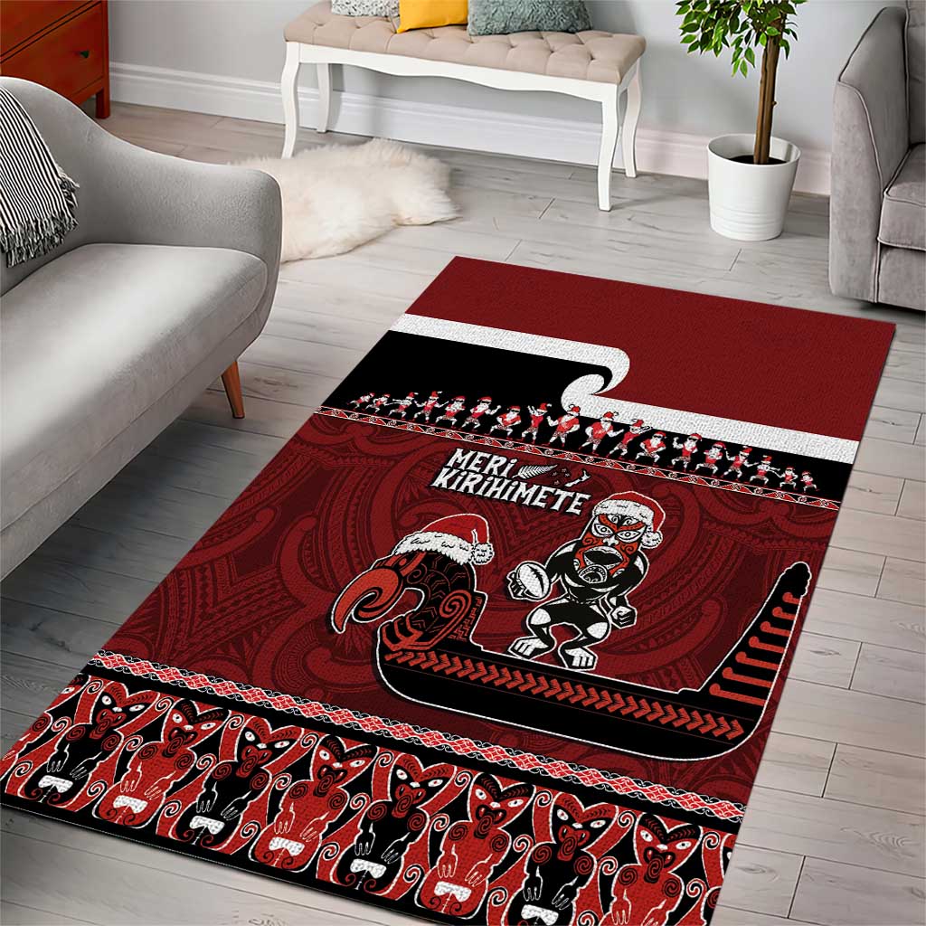 New Zealand Christmas Area Rug Meri Kirihimete Aotearoa Warrior on Waka with Maori Art Tattoo LT03 - Polynesian Pride