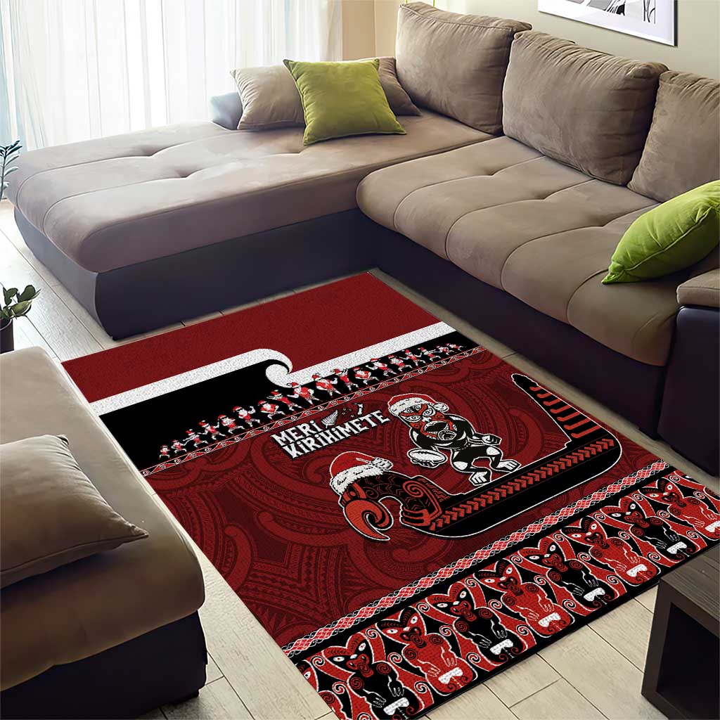 New Zealand Christmas Area Rug Meri Kirihimete Aotearoa Warrior on Waka with Maori Art Tattoo LT03 - Polynesian Pride