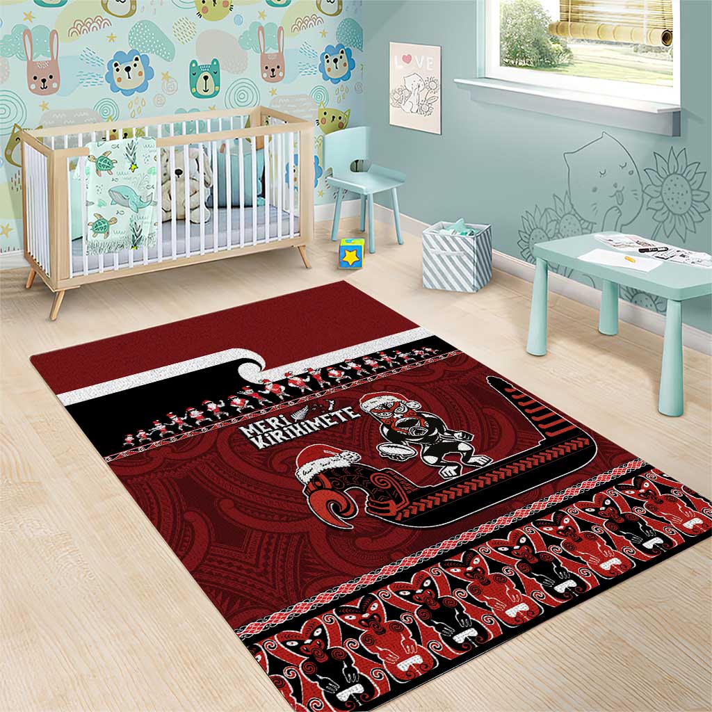 New Zealand Christmas Area Rug Meri Kirihimete Aotearoa Warrior on Waka with Maori Art Tattoo LT03 - Polynesian Pride