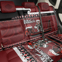 New Zealand Christmas Back Car Seat Cover Meri Kirihimete Aotearoa Warrior on Waka with Maori Art Tattoo LT03 - Polynesian Pride