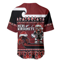 New Zealand Christmas Baseball Jersey Meri Kirihimete Aotearoa Warrior on Waka with Maori Art Tattoo LT03 - Polynesian Pride