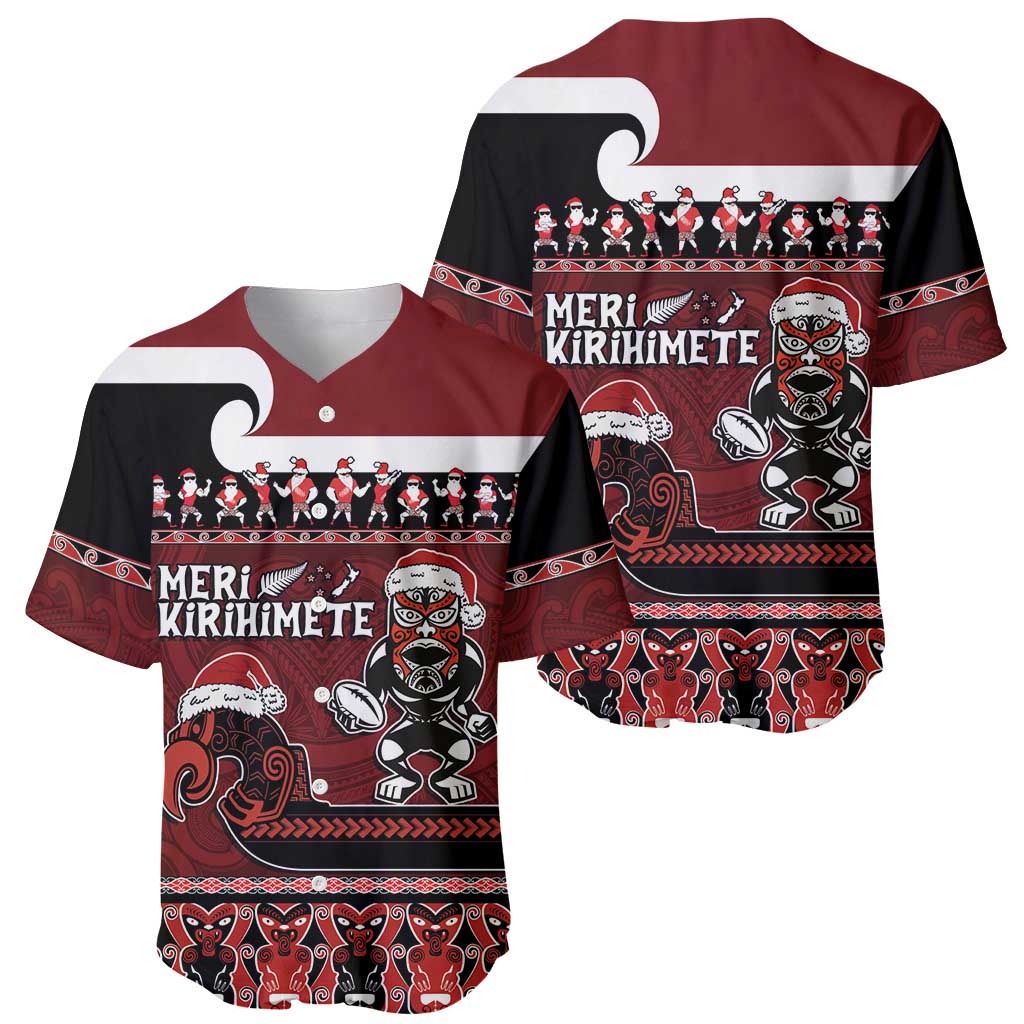 New Zealand Christmas Baseball Jersey Meri Kirihimete Aotearoa Warrior on Waka with Maori Art Tattoo LT03 - Polynesian Pride