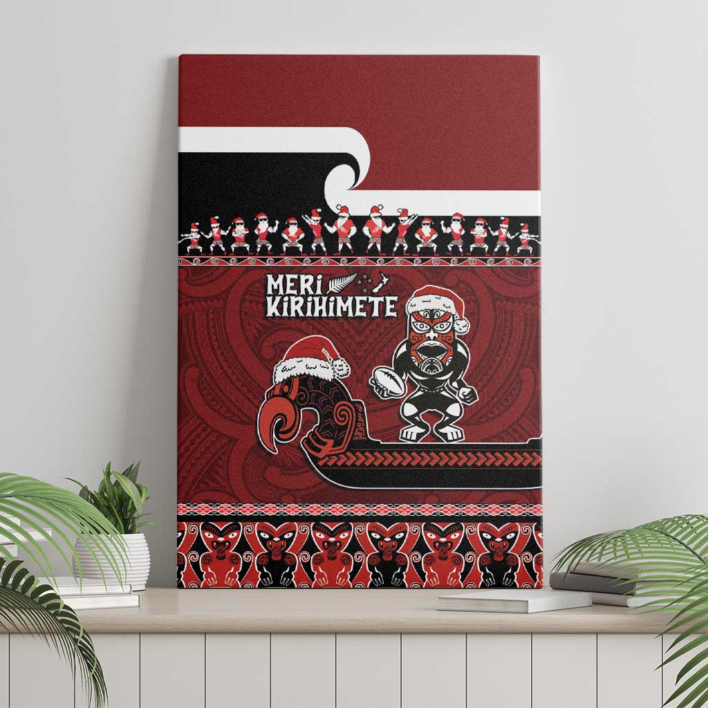 New Zealand Christmas Canvas Wall Art Meri Kirihimete Aotearoa Warrior on Waka with Maori Art Tattoo LT03 - Polynesian Pride