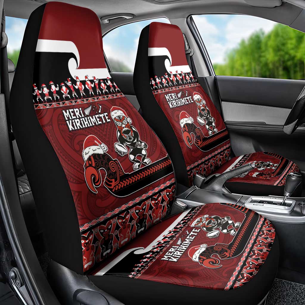 New Zealand Christmas Car Seat Cover Meri Kirihimete Aotearoa Warrior on Waka with Maori Art Tattoo LT03 - Polynesian Pride