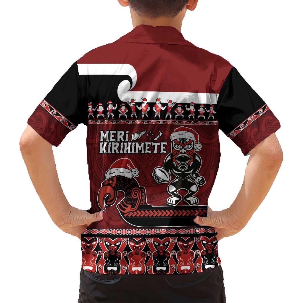 New Zealand Christmas Family Matching Long Sleeve Bodycon Dress and Hawaiian Shirt Meri Kirihimete Aotearoa Warrior on Waka with Maori Art Tattoo LT03 - Polynesian Pride