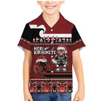 New Zealand Christmas Family Matching Mermaid Dress and Hawaiian Shirt Meri Kirihimete Aotearoa Warrior on Waka with Maori Art Tattoo LT03 Son's Shirt Red - Polynesian Pride