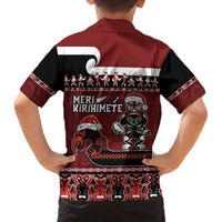 New Zealand Christmas Family Matching Off The Shoulder Long Sleeve Dress and Hawaiian Shirt Meri Kirihimete Aotearoa Warrior on Waka with Maori Art Tattoo LT03 - Polynesian Pride