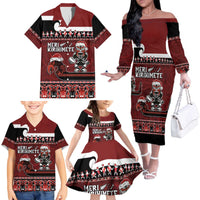 New Zealand Christmas Family Matching Off The Shoulder Long Sleeve Dress and Hawaiian Shirt Meri Kirihimete Aotearoa Warrior on Waka with Maori Art Tattoo LT03 - Polynesian Pride
