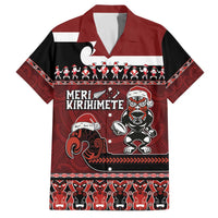 New Zealand Christmas Family Matching Off The Shoulder Long Sleeve Dress and Hawaiian Shirt Meri Kirihimete Aotearoa Warrior on Waka with Maori Art Tattoo LT03 Dad's Shirt - Short Sleeve Red - Polynesian Pride