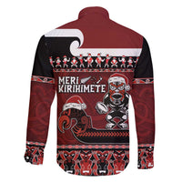 New Zealand Christmas Family Matching Off The Shoulder Long Sleeve Dress and Hawaiian Shirt Meri Kirihimete Aotearoa Warrior on Waka with Maori Art Tattoo LT03 - Polynesian Pride