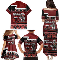 New Zealand Christmas Family Matching Puletasi and Hawaiian Shirt Meri Kirihimete Aotearoa Warrior on Waka with Maori Art Tattoo LT03 - Polynesian Pride