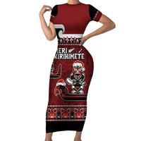 New Zealand Christmas Family Matching Short Sleeve Bodycon Dress and Hawaiian Shirt Meri Kirihimete Aotearoa Warrior on Waka with Maori Art Tattoo LT03 Mom's Dress Red - Polynesian Pride