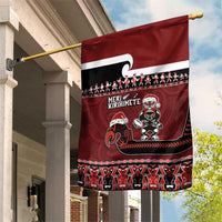 New Zealand Christmas Garden Flag Meri Kirihimete Aotearoa Warrior on Waka with Maori Art Tattoo LT03 House Flag Red - Polynesian Pride
