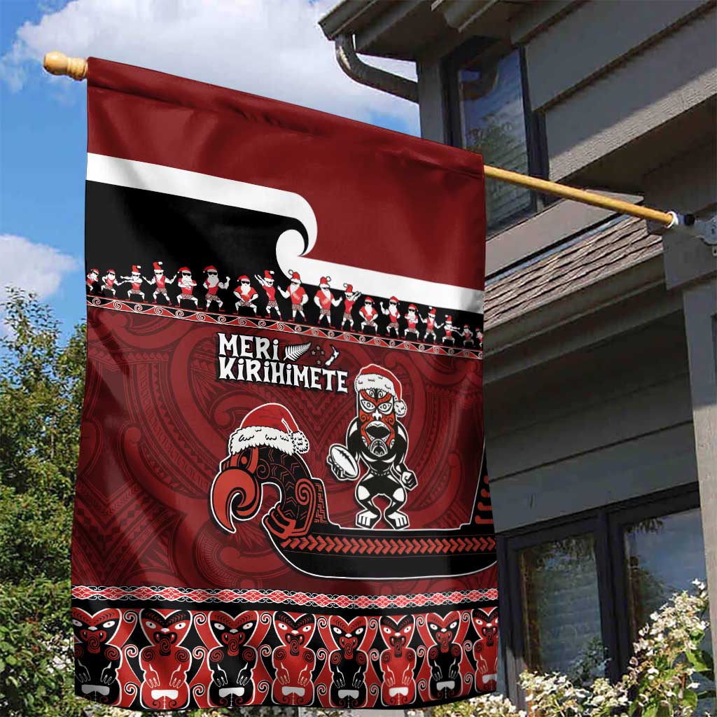 New Zealand Christmas Garden Flag Meri Kirihimete Aotearoa Warrior on Waka with Maori Art Tattoo LT03 - Polynesian Pride
