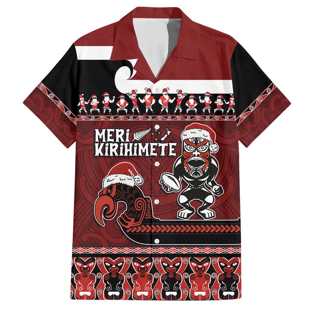New Zealand Christmas Hawaiian Shirt Meri Kirihimete Aotearoa Warrior on Waka with Maori Art Tattoo LT03 Red - Polynesian Pride