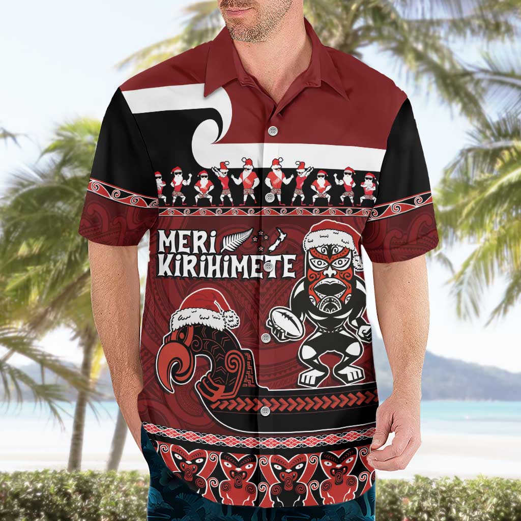 New Zealand Christmas Hawaiian Shirt Meri Kirihimete Aotearoa Warrior on Waka with Maori Art Tattoo LT03 - Polynesian Pride
