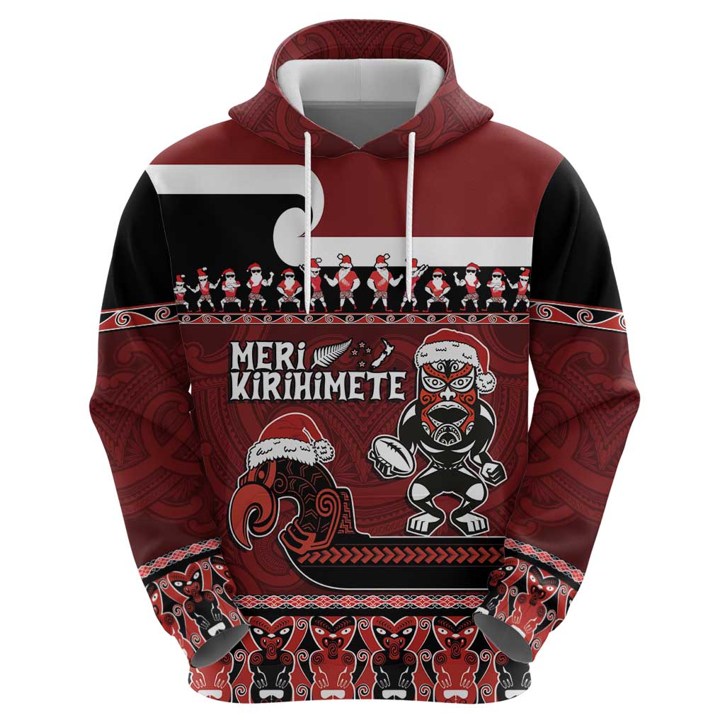 New Zealand Christmas Hoodie Meri Kirihimete Aotearoa Warrior on Waka with Maori Art Tattoo LT03 - Polynesian Pride