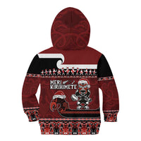 New Zealand Christmas Kid Hoodie Meri Kirihimete Aotearoa Warrior on Waka with Maori Art Tattoo LT03 - Polynesian Pride