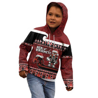 New Zealand Christmas Kid Hoodie Meri Kirihimete Aotearoa Warrior on Waka with Maori Art Tattoo LT03 - Polynesian Pride
