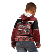 New Zealand Christmas Kid Hoodie Meri Kirihimete Aotearoa Warrior on Waka with Maori Art Tattoo LT03 - Polynesian Pride