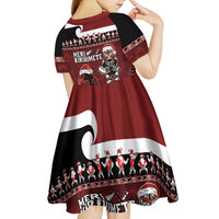 New Zealand Christmas Kid Short Sleeve Dress Meri Kirihimete Aotearoa Warrior on Waka with Maori Art Tattoo LT03 - Polynesian Pride