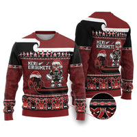 New Zealand Christmas Ugly Christmas Sweater - Meri Kirihimete Aotearoa Warrior on Waka with Maori Art Tattoo LT03 Red - Polynesian Pride