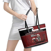 New Zealand Christmas Leather Tote Bag Meri Kirihimete Aotearoa Warrior on Waka with Maori Art Tattoo LT03 - Polynesian Pride