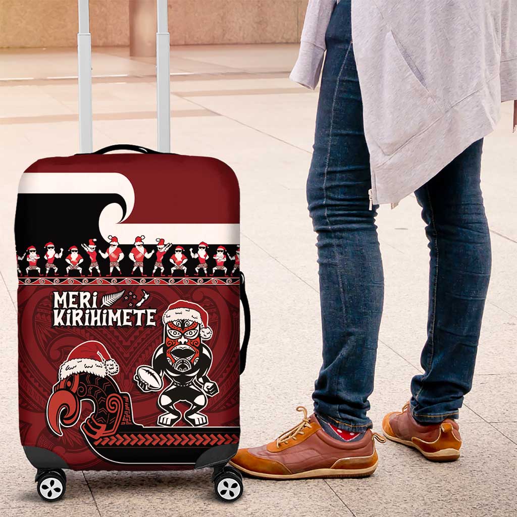 New Zealand Christmas Luggage Cover Meri Kirihimete Aotearoa Warrior on Waka with Maori Art Tattoo LT03 Red - Polynesian Pride