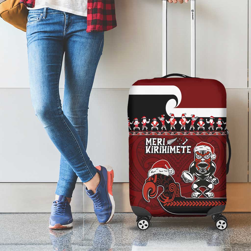 New Zealand Christmas Luggage Cover Meri Kirihimete Aotearoa Warrior on Waka with Maori Art Tattoo LT03 - Polynesian Pride