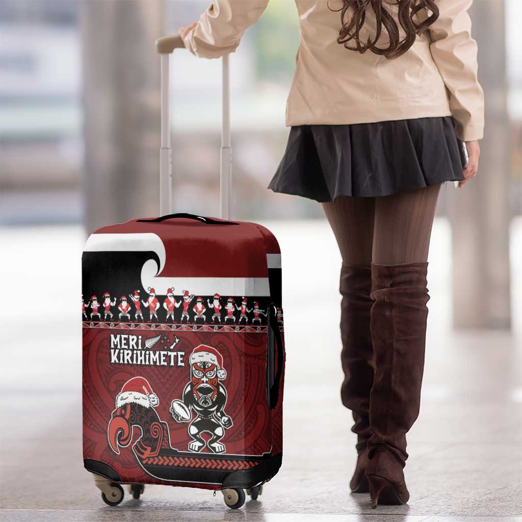 New Zealand Christmas Luggage Cover Meri Kirihimete Aotearoa Warrior on Waka with Maori Art Tattoo LT03 - Polynesian Pride