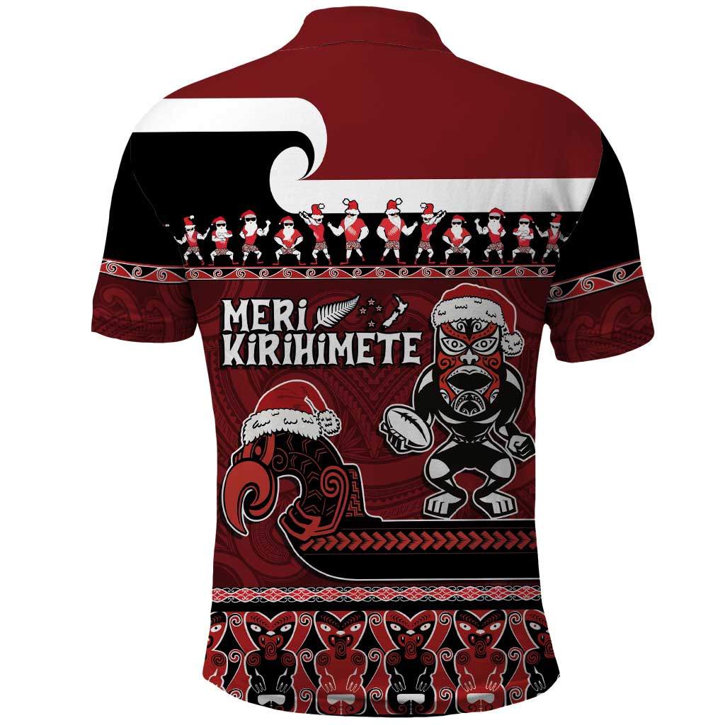 New Zealand Christmas Polo Shirt Meri Kirihimete Aotearoa Warrior on Waka with Maori Art Tattoo LT03 - Polynesian Pride