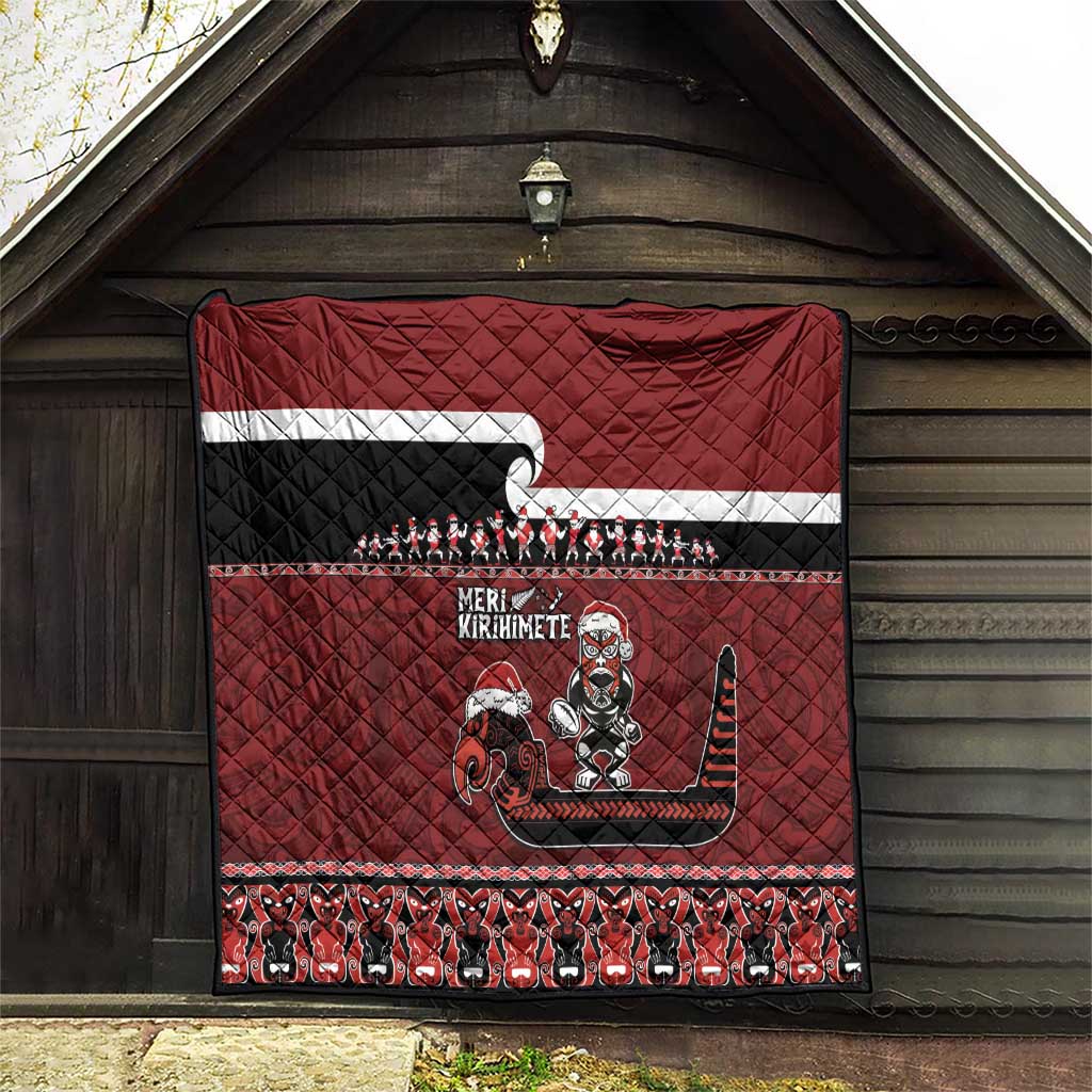 New Zealand Christmas Quilt Meri Kirihimete Aotearoa Warrior on Waka with Maori Art Tattoo LT03 - Polynesian Pride